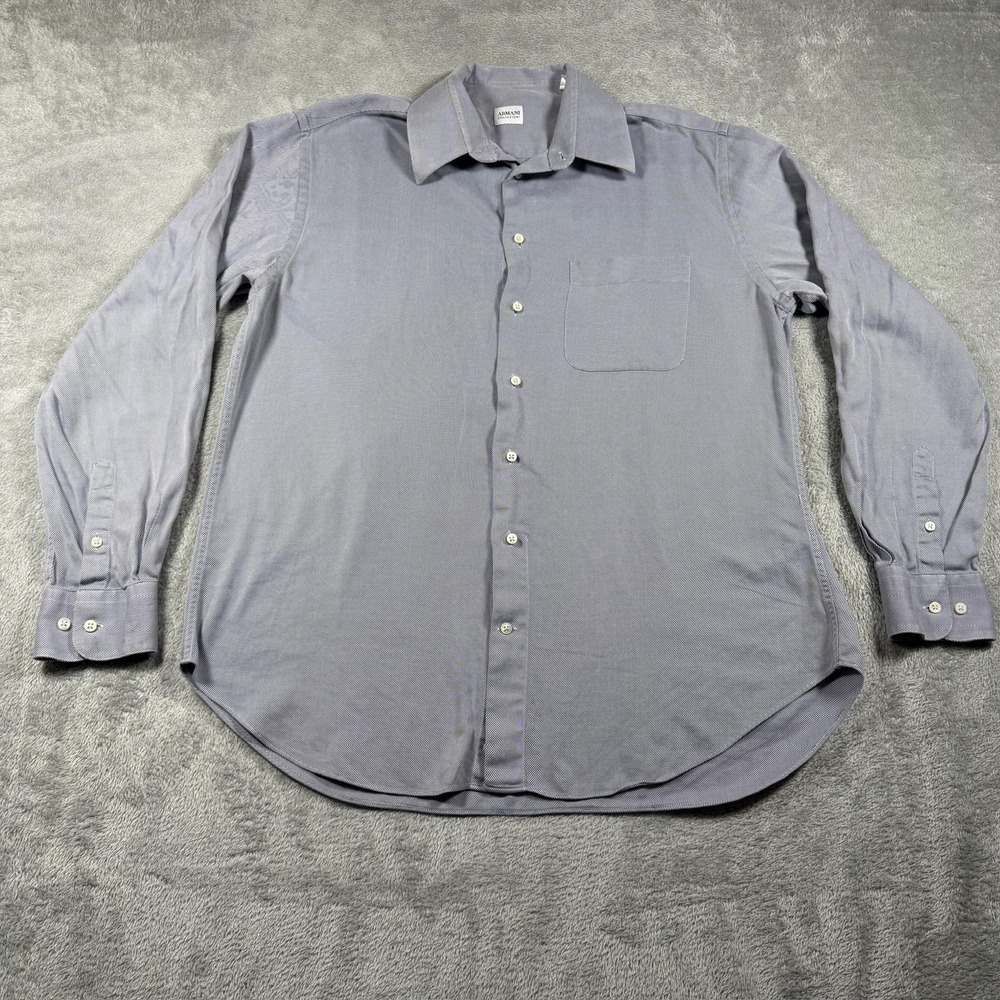 Armani Collezioni Dress Shirt Men Large 16.5 Gray Blue Stripe Cotton Long Sleeve